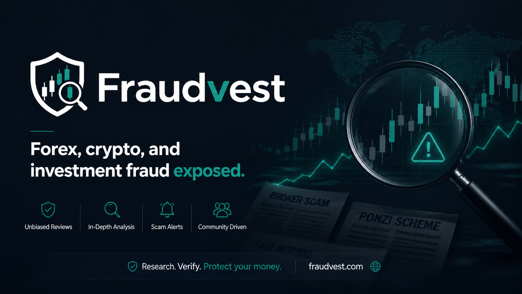 Fraudvest banner showing forex, crypto, and investment fraud investigation